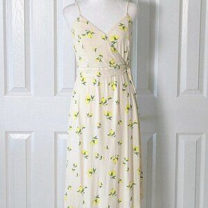 AQUA Women's Lemon Fruit Spaghetti Strap Midi  Dress Size S Pale Yellow NWOT